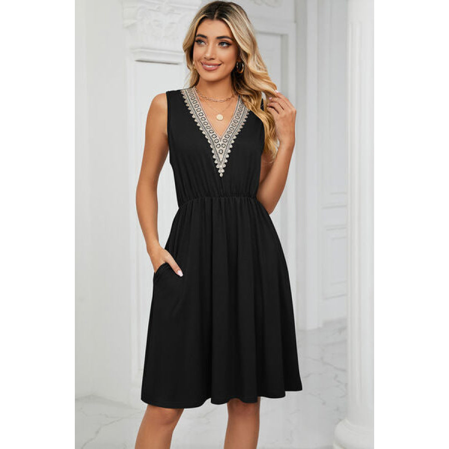 Pocketed V - Neck Wide Strap Dress Apparel and Accessories