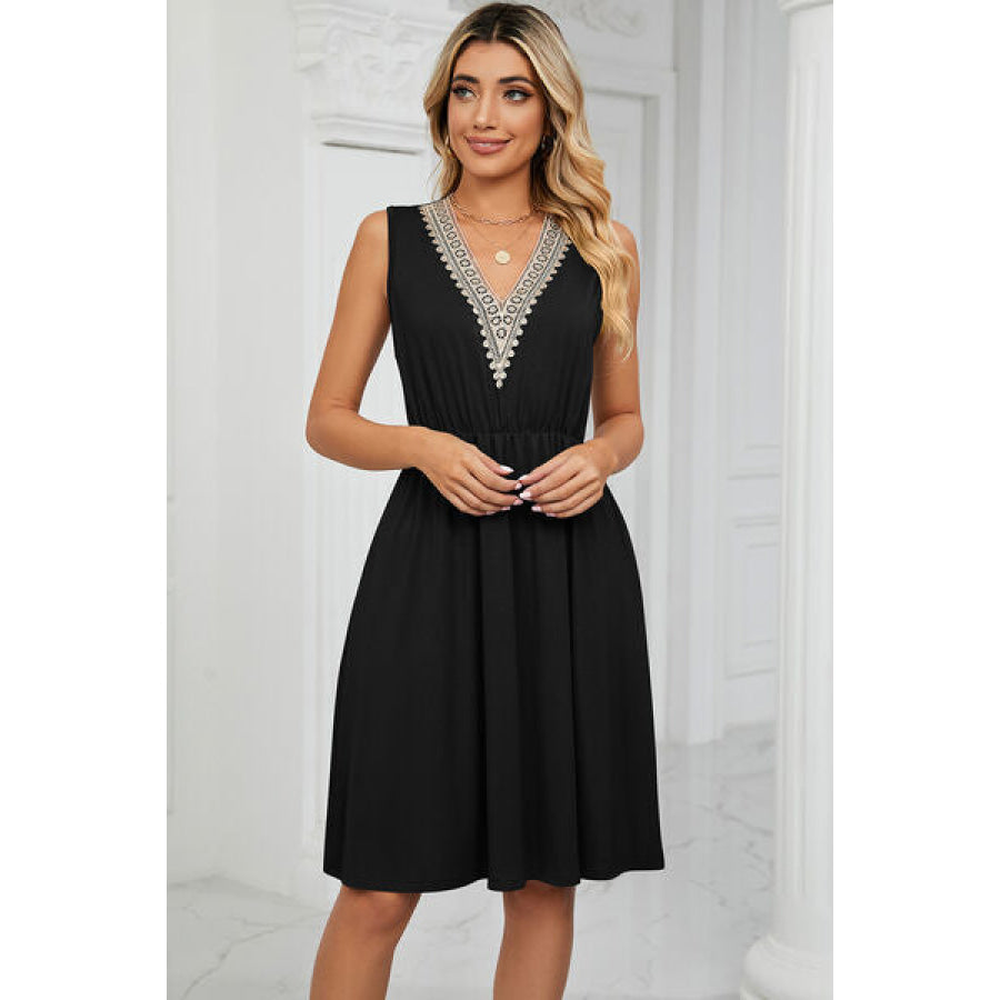 Pocketed V - Neck Wide Strap Dress Black / S Apparel and Accessories