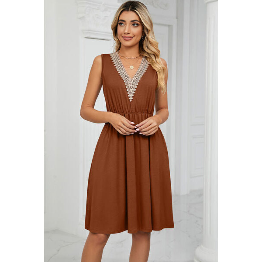 Pocketed V - Neck Wide Strap Dress Caramel / S Apparel and Accessories