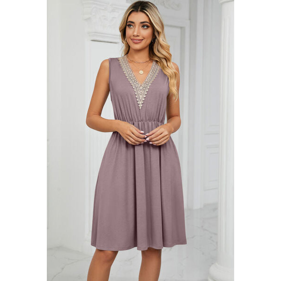 Pocketed V - Neck Wide Strap Dress Lavender / S Apparel and Accessories