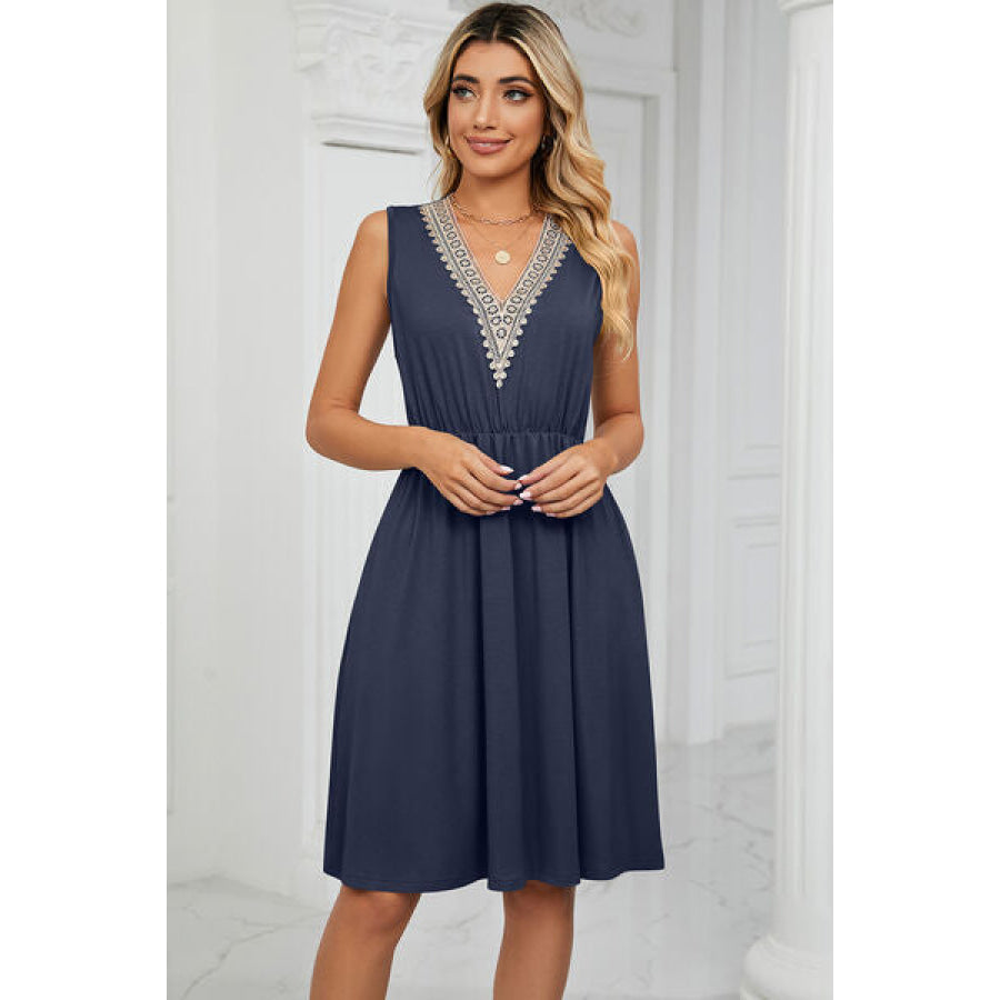 Pocketed V - Neck Wide Strap Dress Navy / S Apparel and Accessories