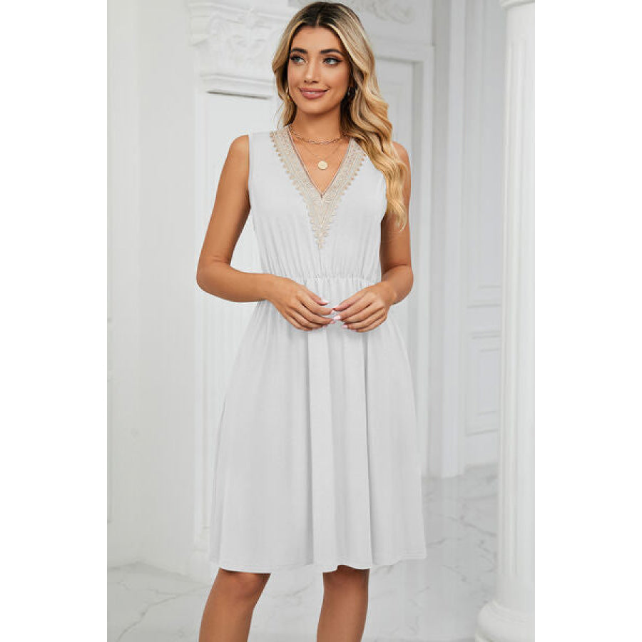 Pocketed V - Neck Wide Strap Dress White / S Apparel and Accessories