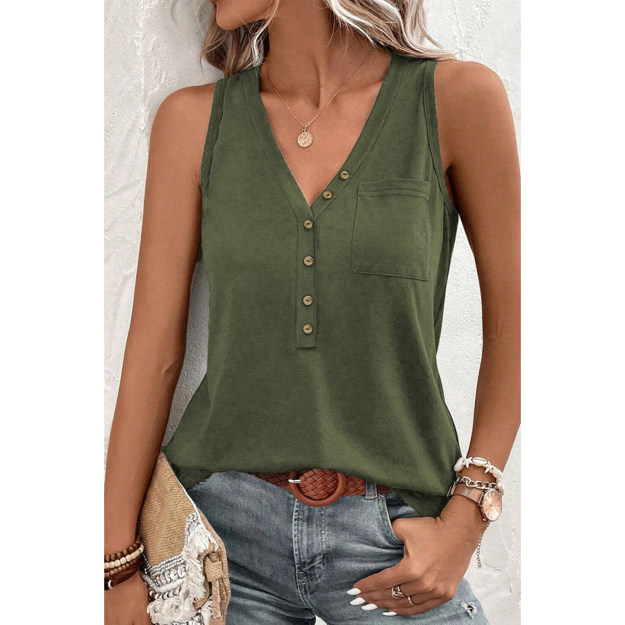 Pocketed V - Neck Wide Strap Tank Apparel and Accessories