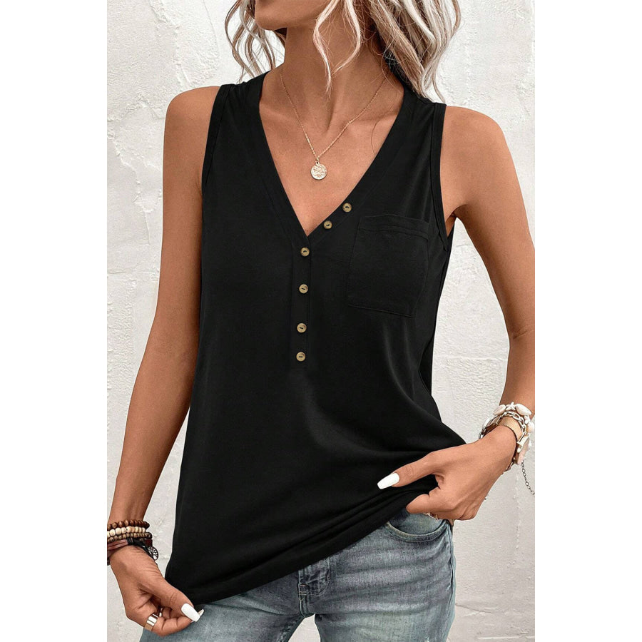 Pocketed V - Neck Wide Strap Tank Apparel and Accessories