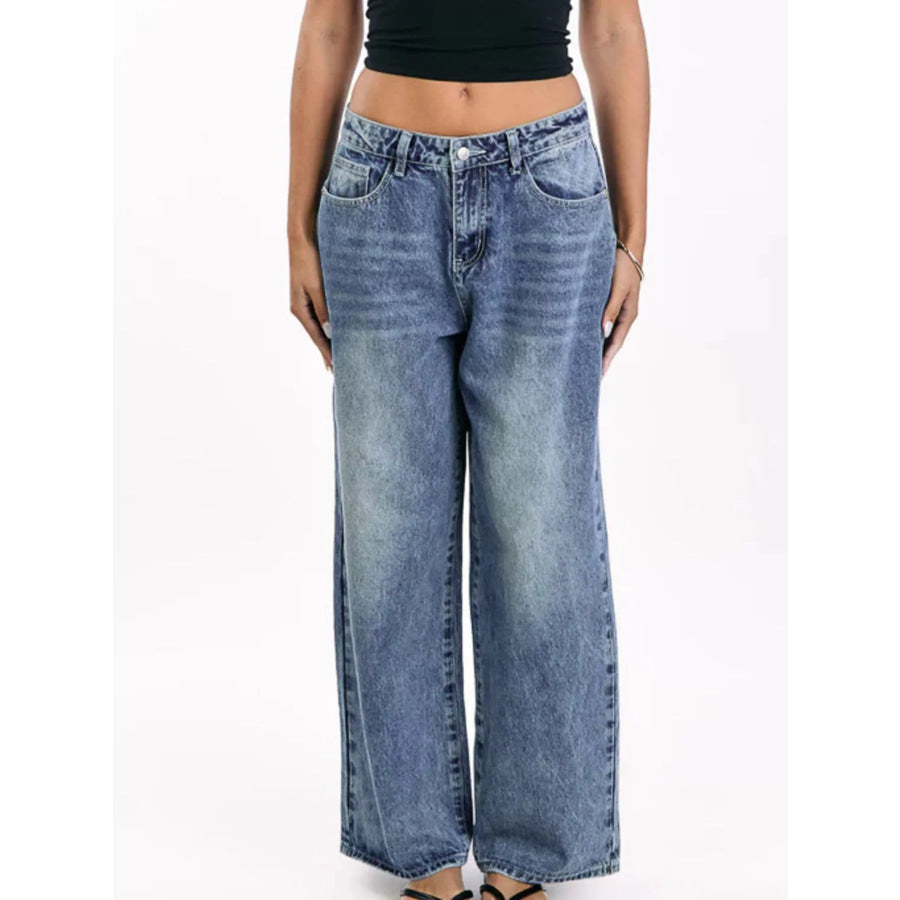 Pocketed Wide leg Jeans Apparel and Accessories