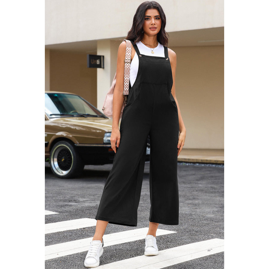 Pocketed Wide Leg Overall Black / S Apparel and Accessories