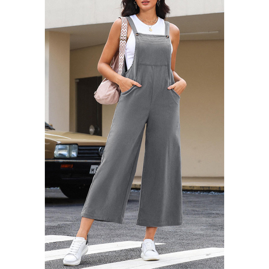 Pocketed Wide Leg Overall Charcoal / S Apparel and Accessories