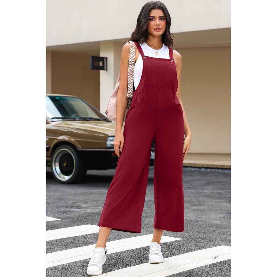 Pocketed Wide Leg Overall Wine / S Apparel and Accessories