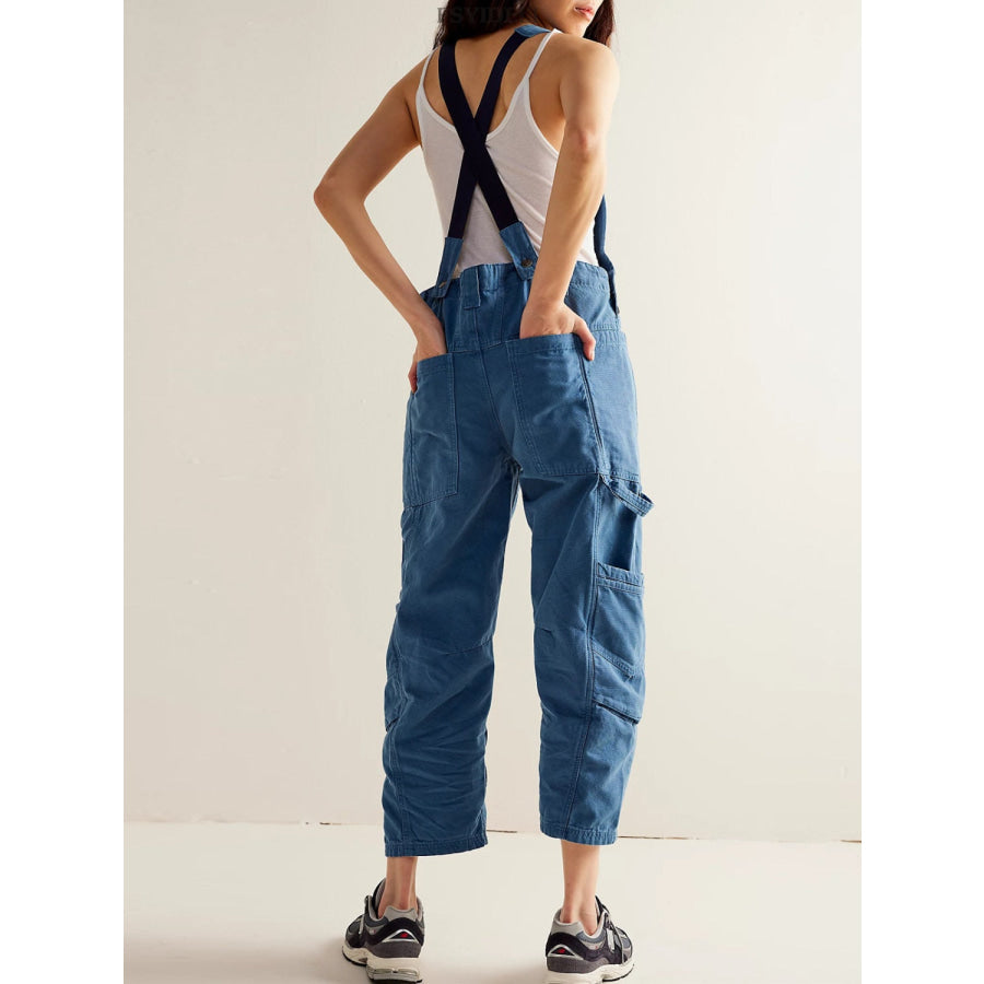 Pocketed Wide Strap Denim Overalls Apparel and Accessories