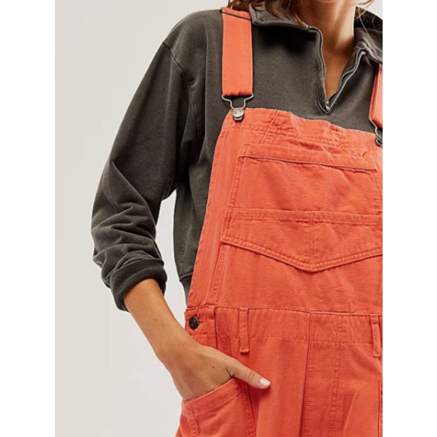 Pocketed Wide Strap Denim Overalls Apparel and Accessories