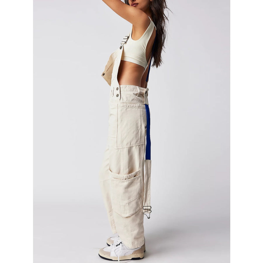 Pocketed Wide Strap Denim Overalls Apparel and Accessories