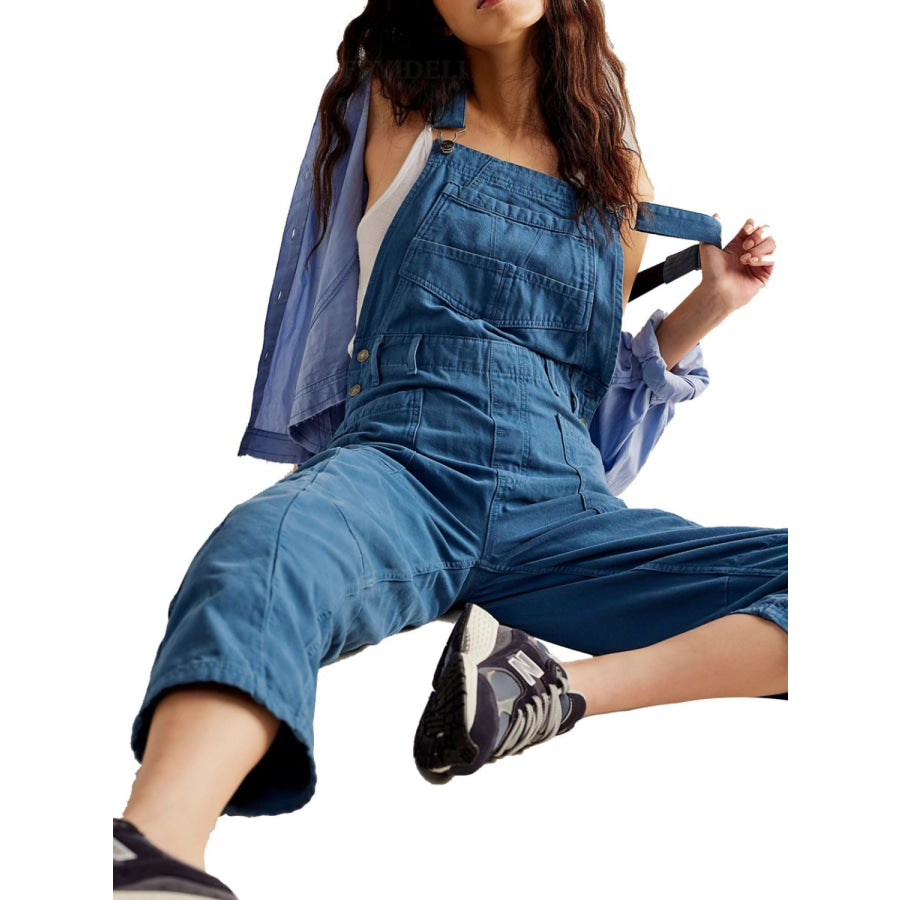 Pocketed Wide Strap Denim Overalls Apparel and Accessories