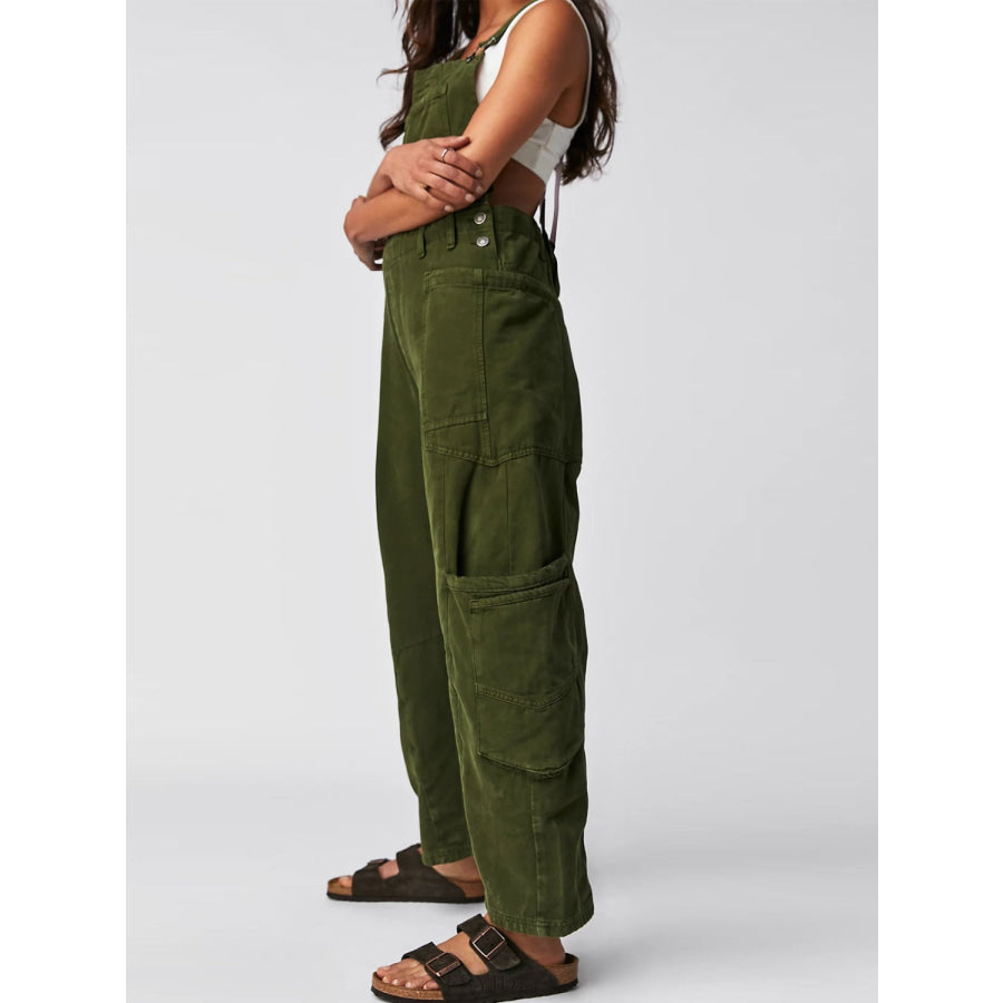 Pocketed Wide Strap Denim Overalls Apparel and Accessories