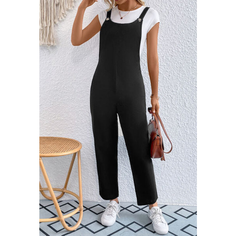 Pocketed Wide Strap Overall Black / S Apparel and Accessories