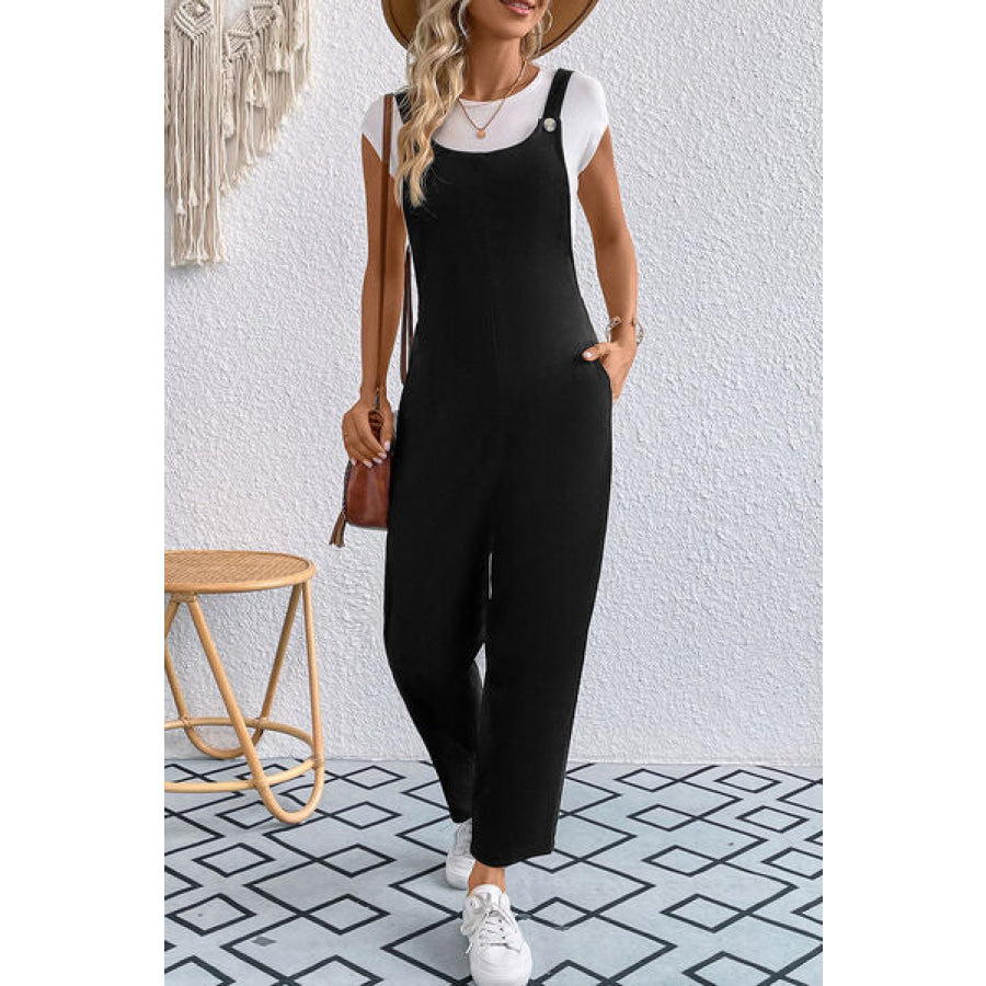 Pocketed Wide Strap Overall Black / S Apparel and Accessories