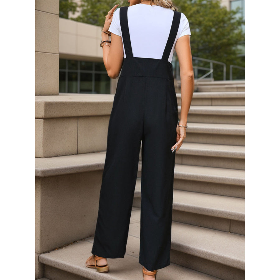 Pocketed Wide Strap Overalls Black / S Apparel and Accessories