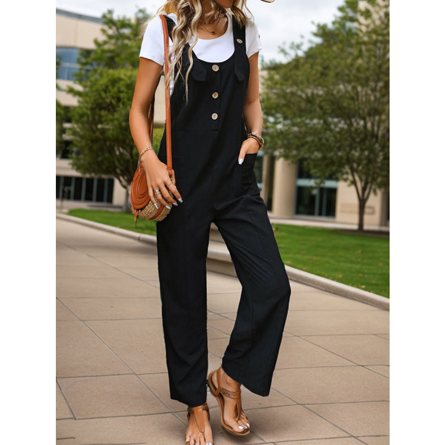 Pocketed Wide Strap Overalls Black / S Apparel and Accessories