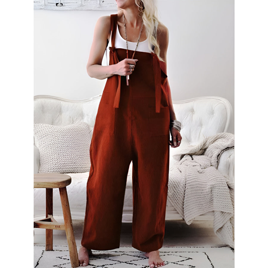 Pocketed Wide Strap Overalls Burgundy / S Apparel and Accessories