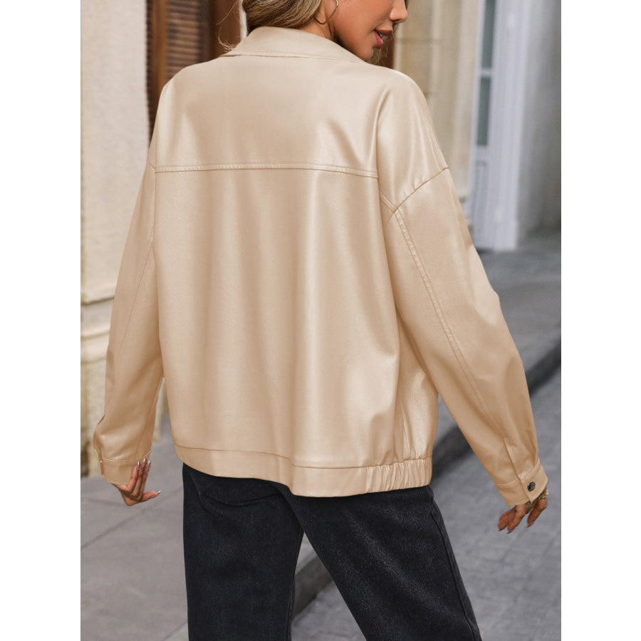 Pocketed Zip Up Collared Neck Jacket Apparel and Accessories