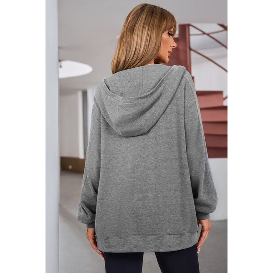 Pocketed Zip Up Dropped Shoulder Hooded Jacket Apparel and Accessories