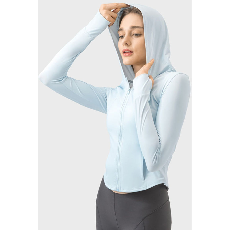 Pocketed Zip Up Hooded Long Sleeve Active Outerwear Apparel and Accessories