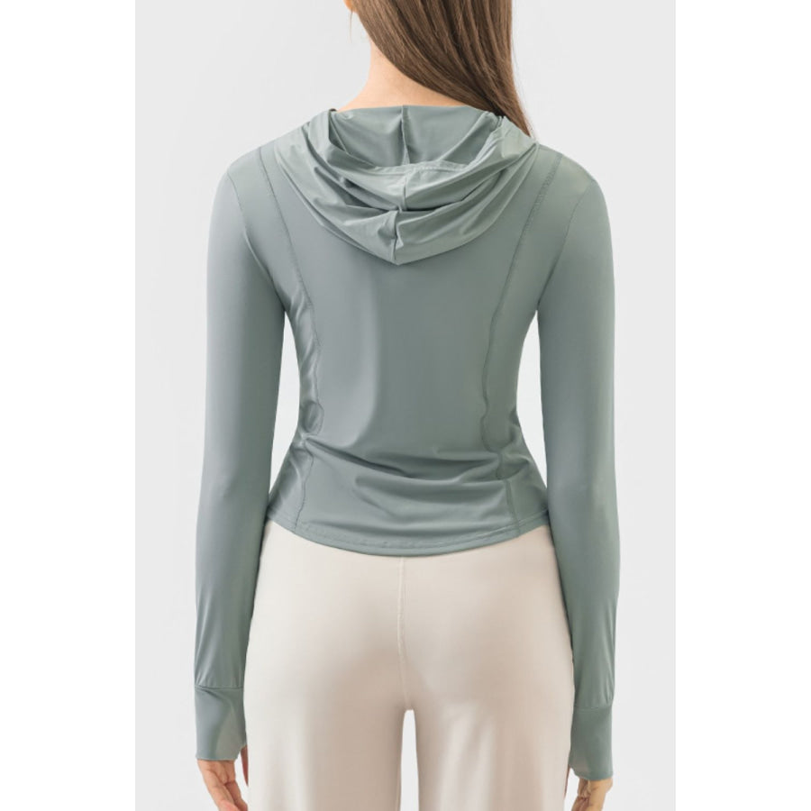 Pocketed Zip Up Hooded Long Sleeve Active Outerwear Air Force Blue / S Apparel and Accessories