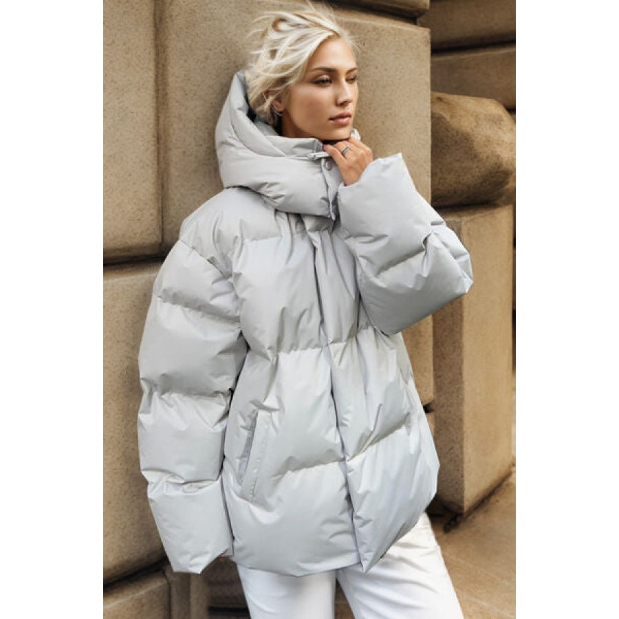 Pocketed Zip Up Hooded Puffer Jacket Apparel and Accessories