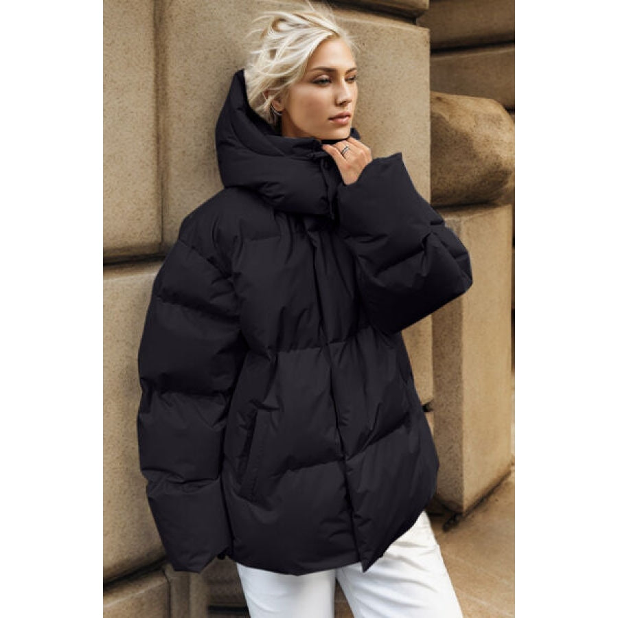 Pocketed Zip Up Hooded Puffer Jacket Apparel and Accessories