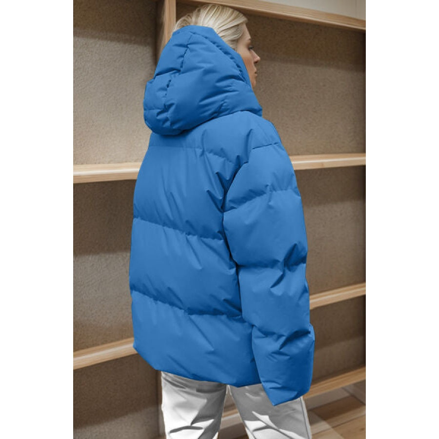 Pocketed Zip Up Hooded Puffer Jacket Apparel and Accessories