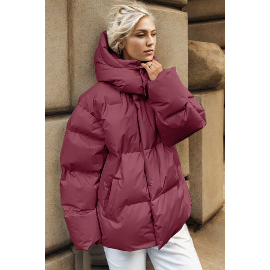 Pocketed Zip Up Hooded Puffer Jacket Apparel and Accessories