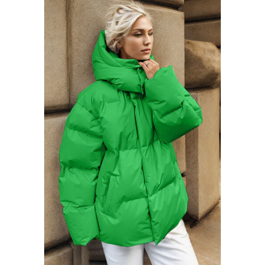 Pocketed Zip Up Hooded Puffer Jacket Apparel and Accessories