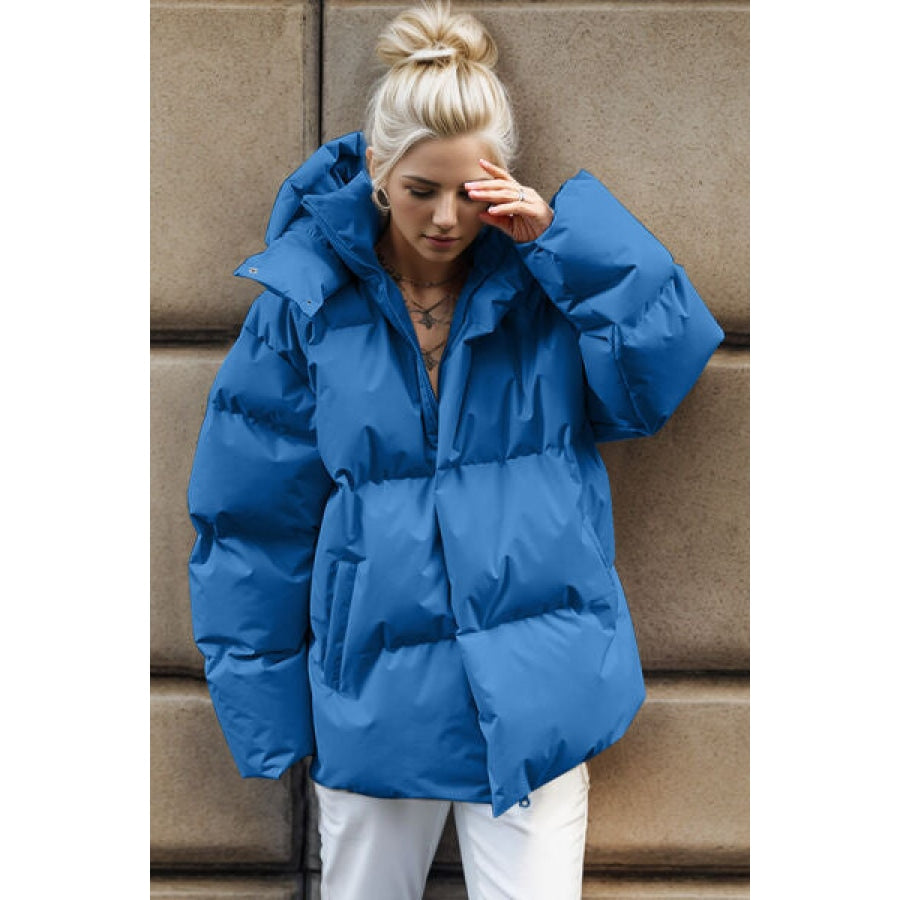 Pocketed Zip Up Hooded Puffer Jacket Apparel and Accessories