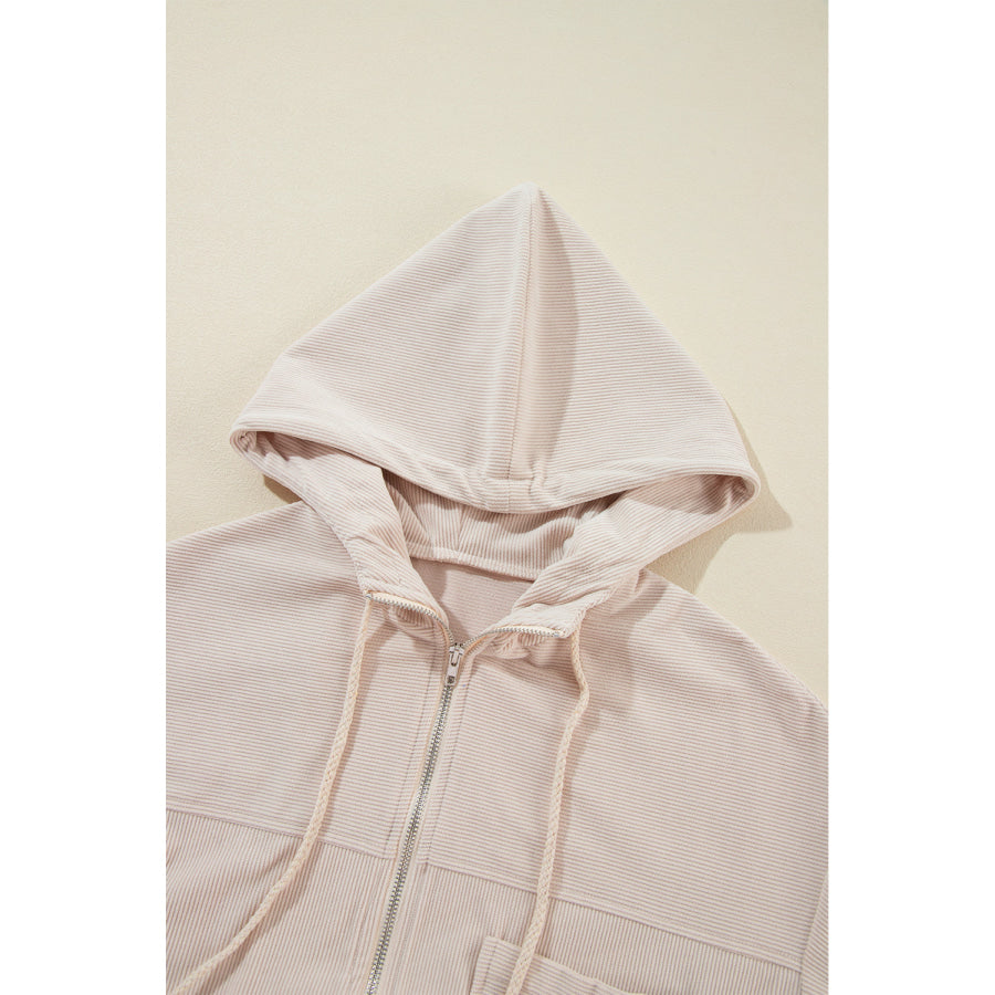 Pocketed Zip Up Long Sleeve Hooded Jacket Apparel and Accessories