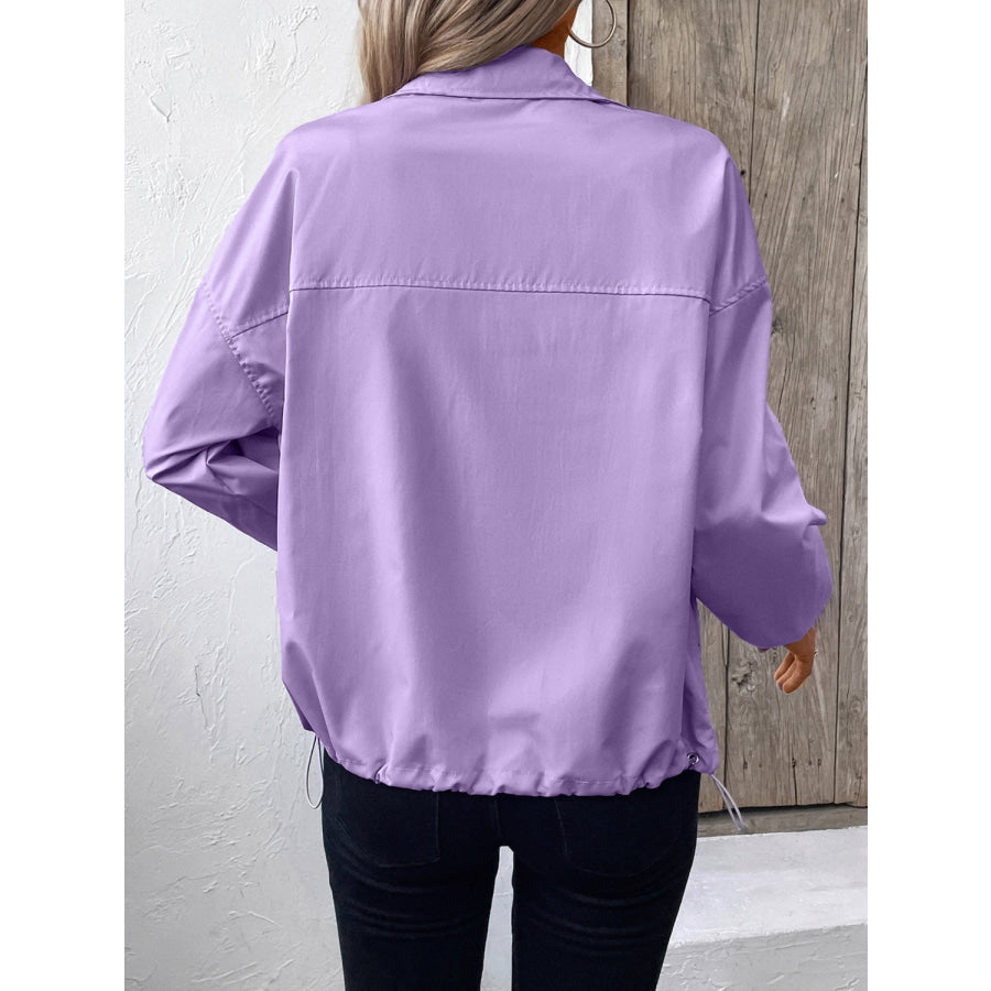 Pocketed Zip Up Long Sleeve Jacket Apparel and Accessories