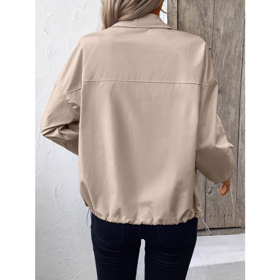 Pocketed Zip Up Long Sleeve Jacket Mocha / S Apparel and Accessories