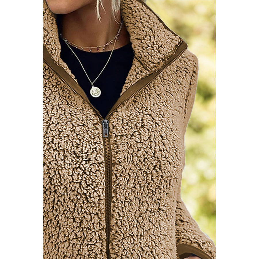 Pocketed Zip Up Turtleneck Jacket Camel / S Apparel and Accessories