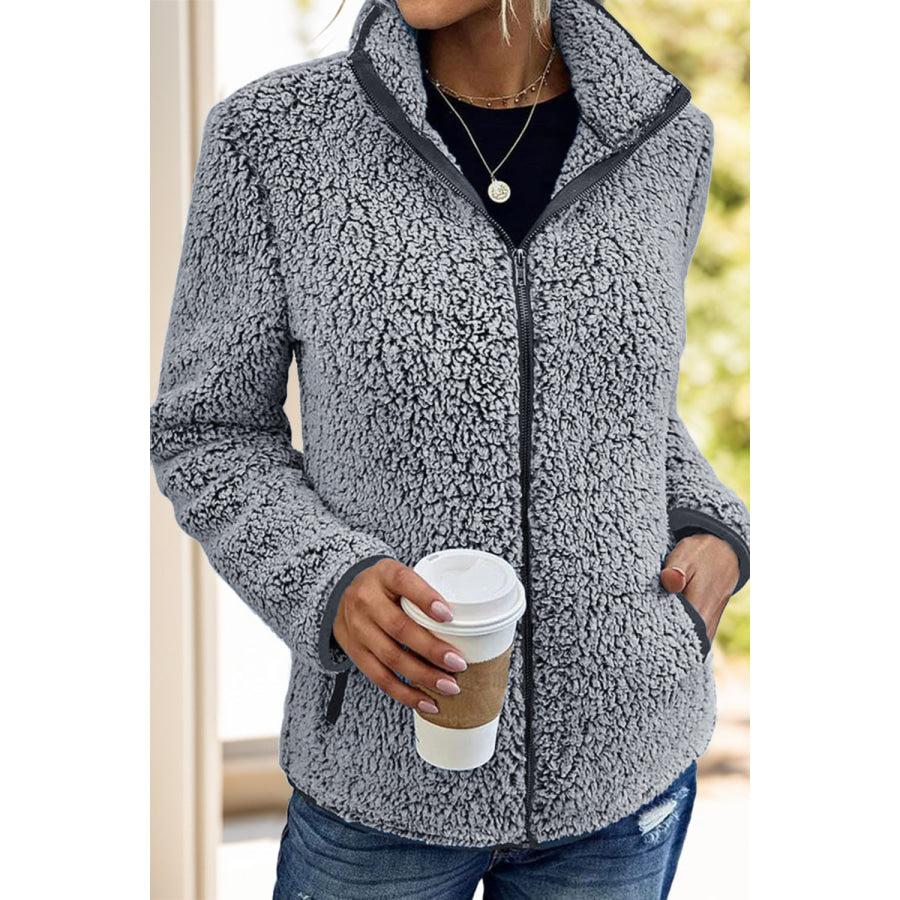 Pocketed Zip Up Turtleneck Jacket Apparel and Accessories