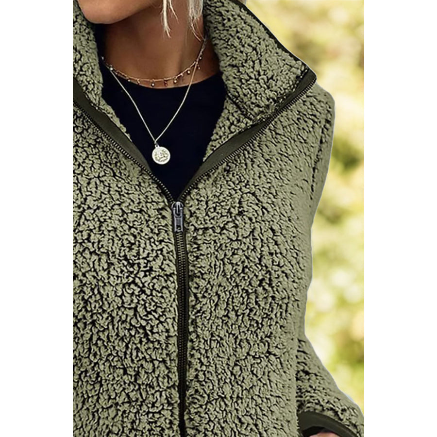 Pocketed Zip Up Turtleneck Jacket Apparel and Accessories