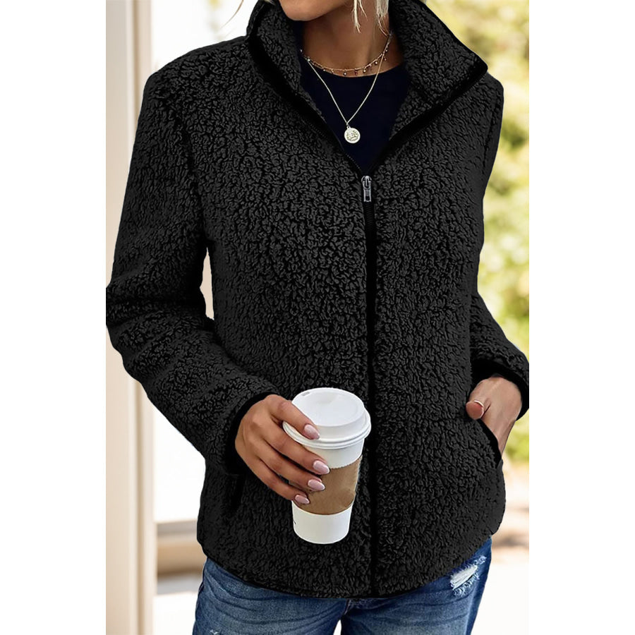 Pocketed Zip Up Turtleneck Jacket Apparel and Accessories