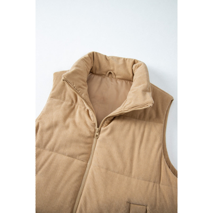Pocketed Zip Up Turtleneck Vest Coat Apparel and Accessories