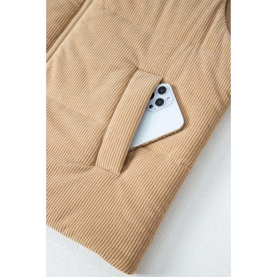Pocketed Zip Up Turtleneck Vest Coat Apparel and Accessories