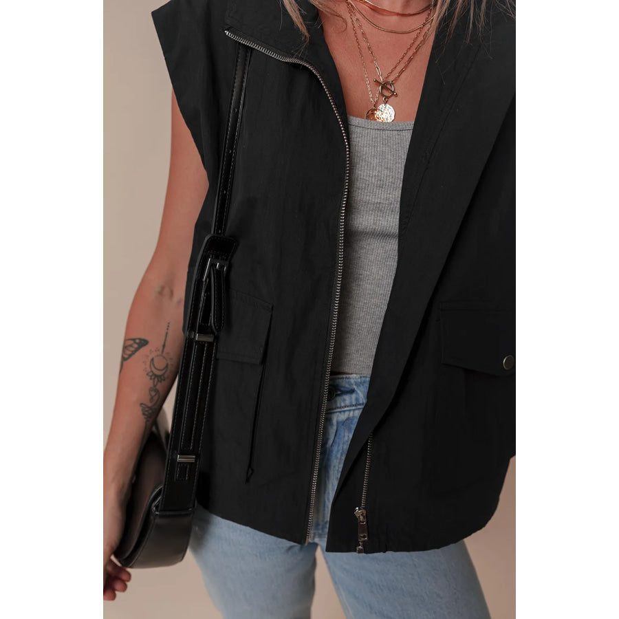 Pocketed Zip Up Vest Coat Apparel and Accessories