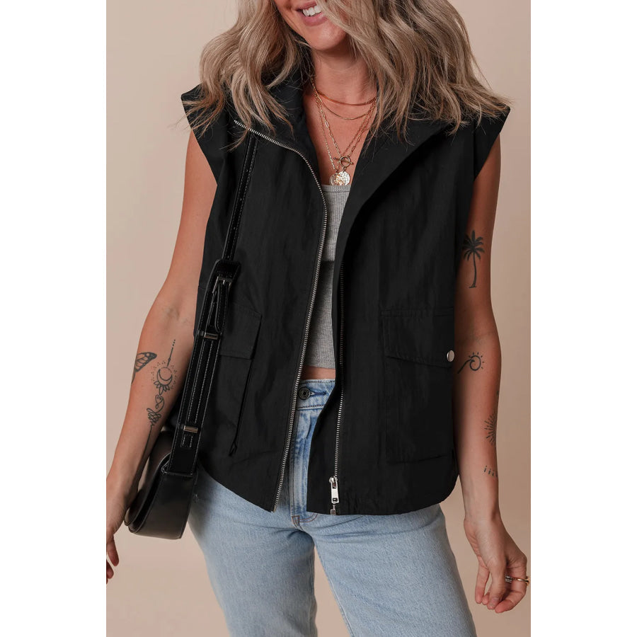 Pocketed Zip Up Vest Coat Apparel and Accessories