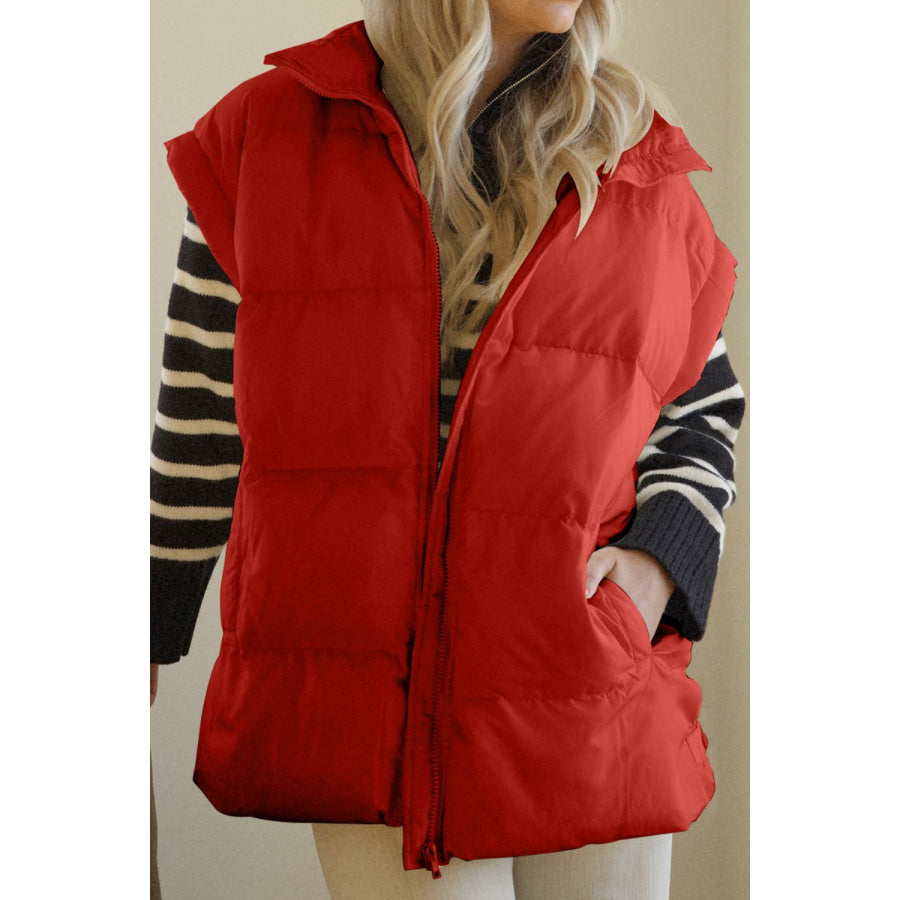 Pocketed Zip Up Vest Coat Apparel and Accessories