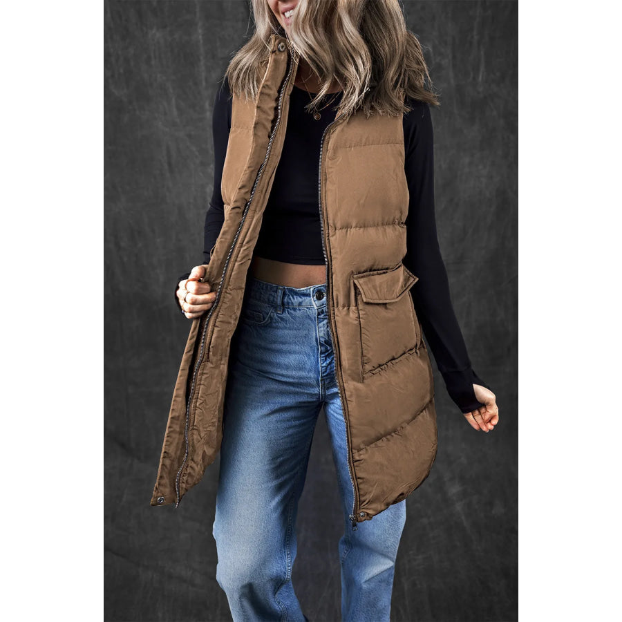 Pocketed Zip Up Vest Coat Apparel and Accessories