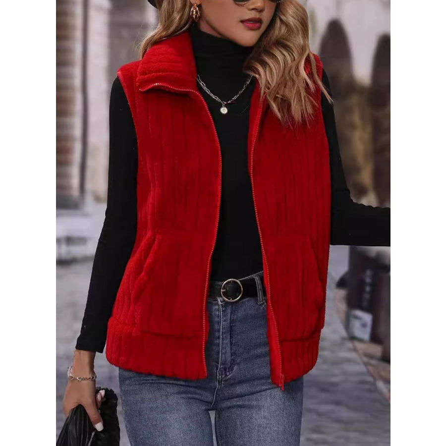 Pocketed Zip Up Vest Coat Apparel and Accessories