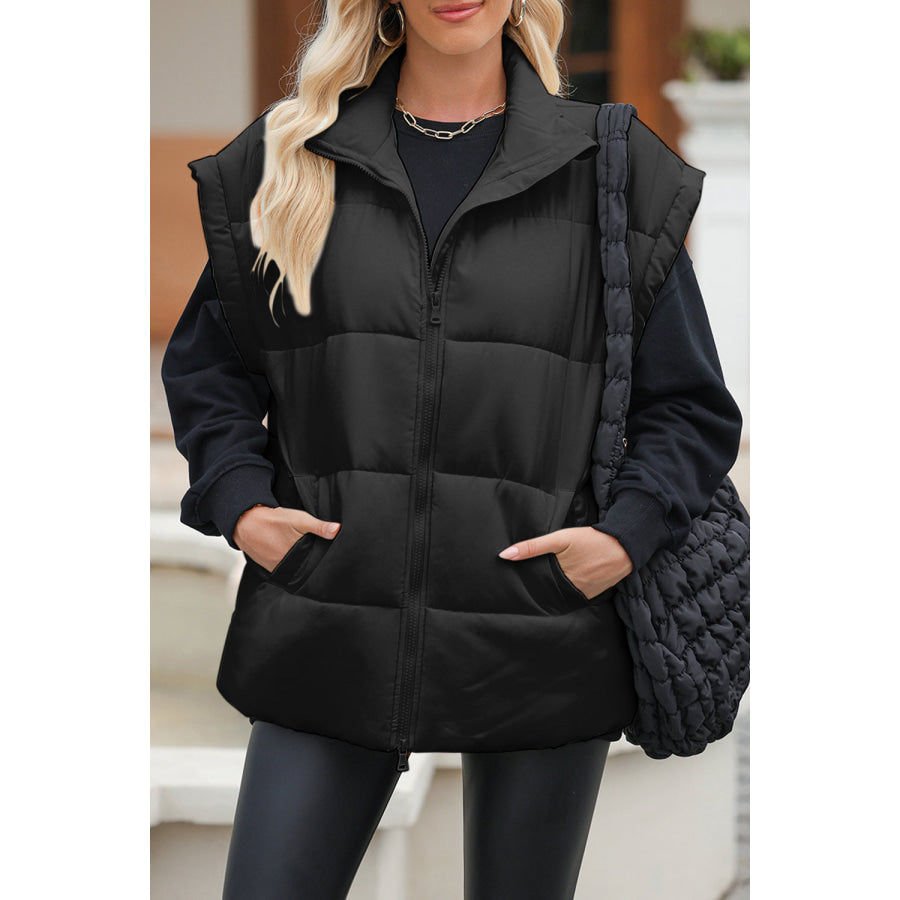 Pocketed Zip Up Vest Coat Black / S Apparel and Accessories