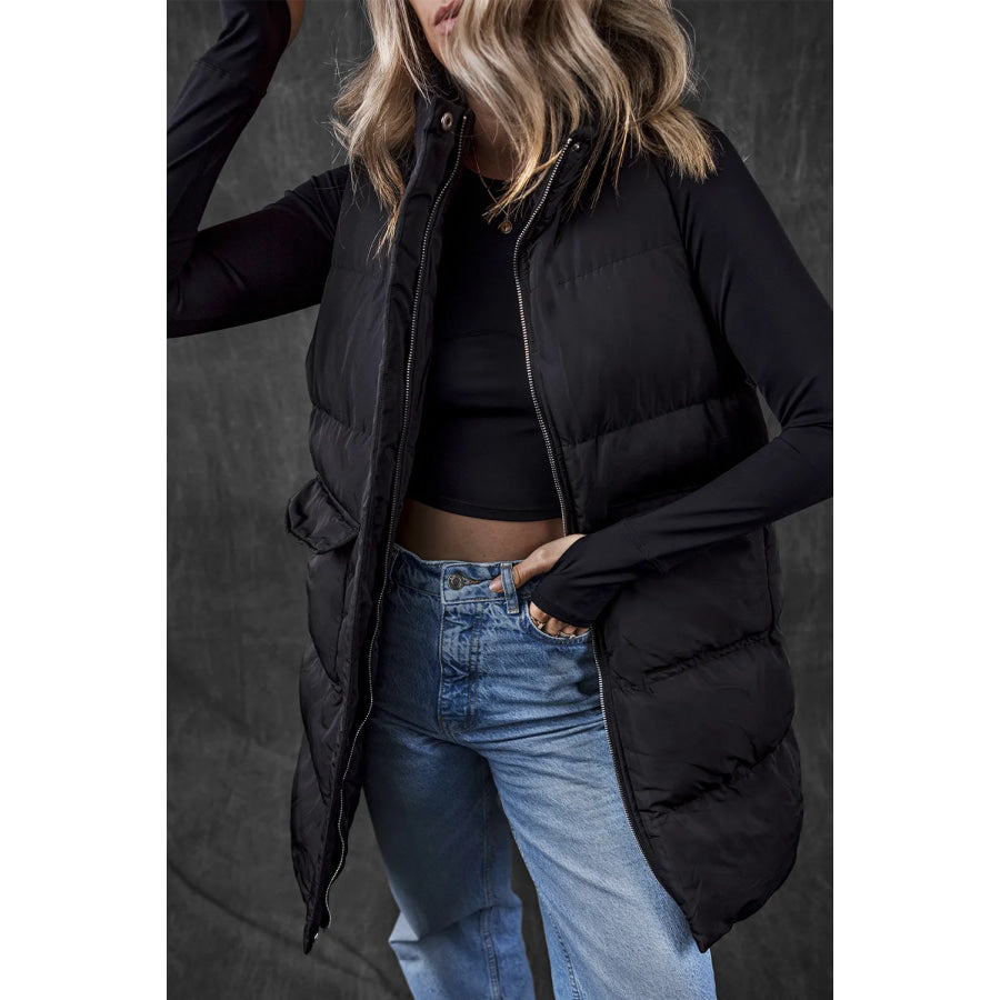 Pocketed Zip Up Vest Coat Black / S Apparel and Accessories