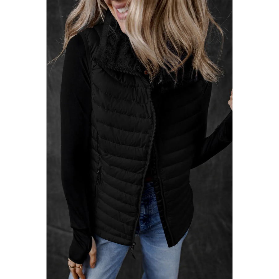 Pocketed Zip Up Vest Coat Black / S Apparel and Accessories