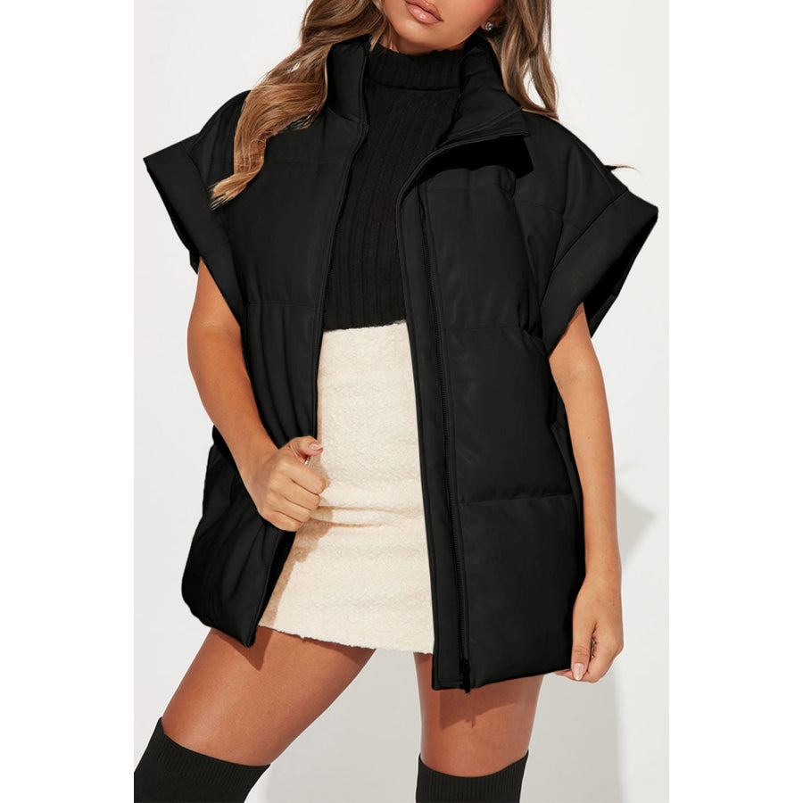 Pocketed Zip Up Vest Coat Black / S Apparel and Accessories